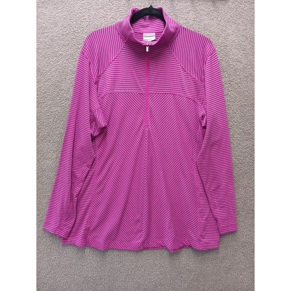 Columbia Omni Wick Pullover Womens 2X Pink Stripe 1/4 Zip Activewear